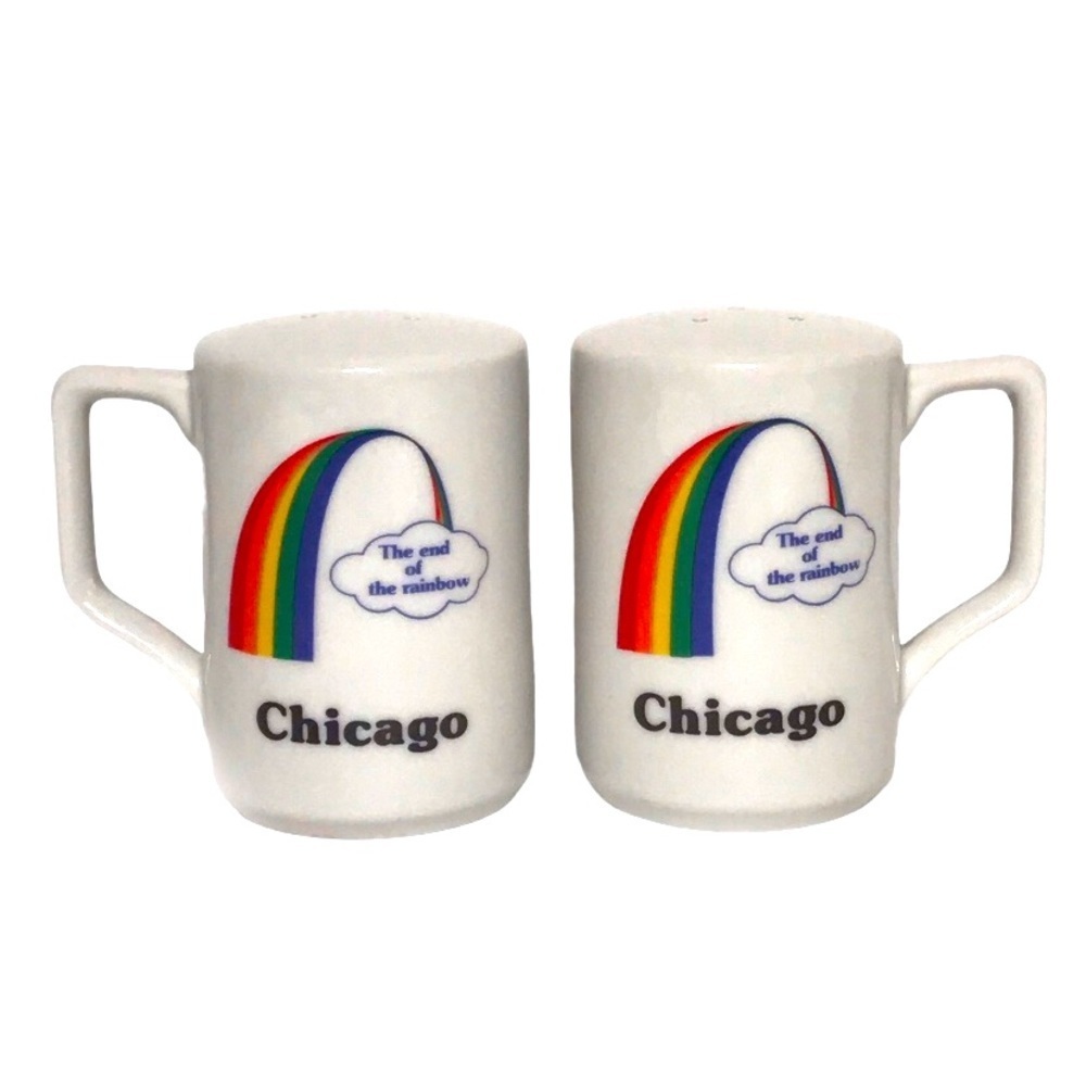 Chicago Rainbow Salt and Pepper‎ Ceramic Shakers Vintage Multi Color